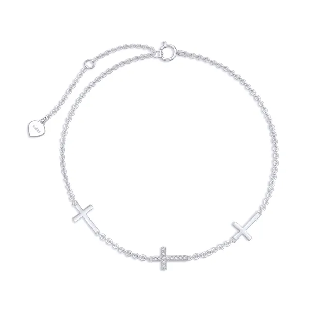 Bracelet de cheville monocouche en or 14 carats avec croix en diamant-0