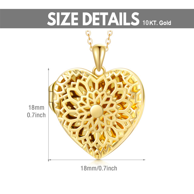 10K Gold Sunflower & Heart Personalized Photo Locket Necklace-4