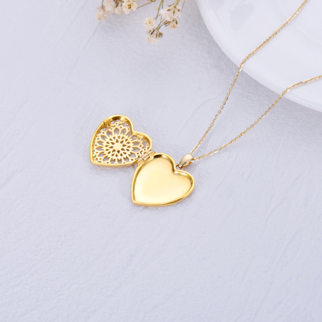 10K Gold Sunflower & Heart Personalized Photo Locket Necklace-6