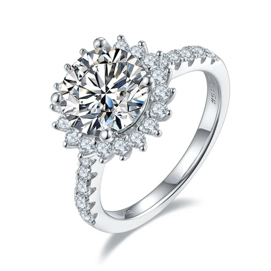 Sterling Silver Circular Shaped Moissanite Sunflower Engagement Ring