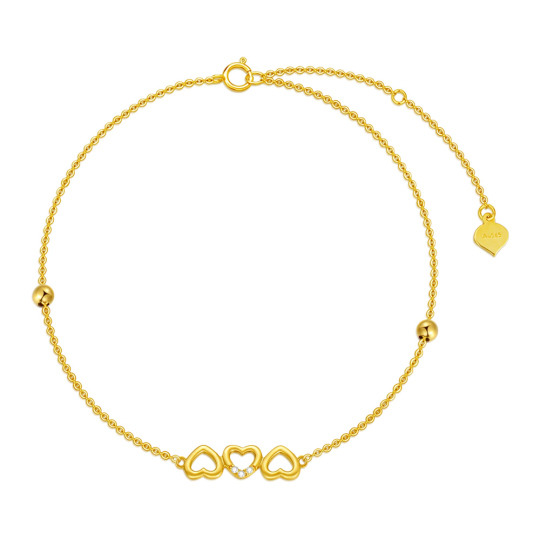 14K Gold Cubic Zirconia Heart With Heart Pendant Bracelet