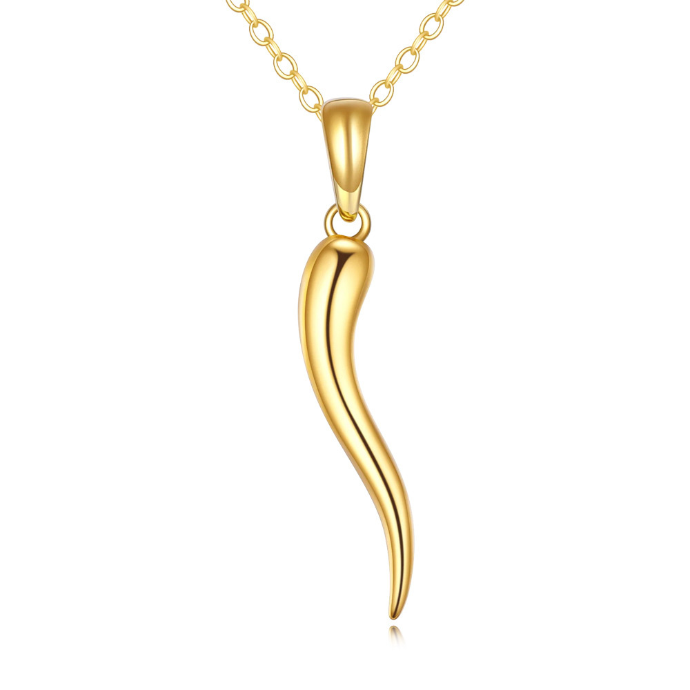 14K Gold Italian Horn Pendant Necklace-1