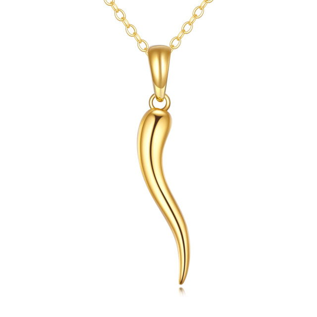 14K Gold Italian Horn Pendant Necklace-0