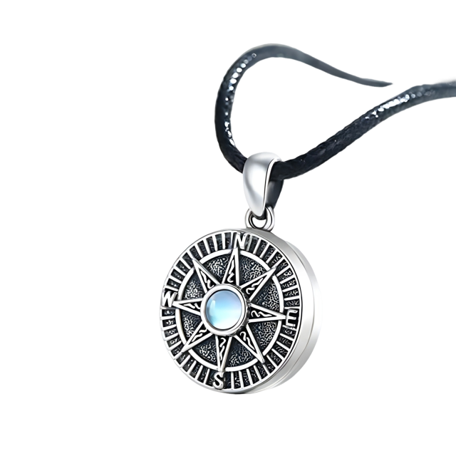 Sterling Silver Moonstone Compass Pendant Necklace-0