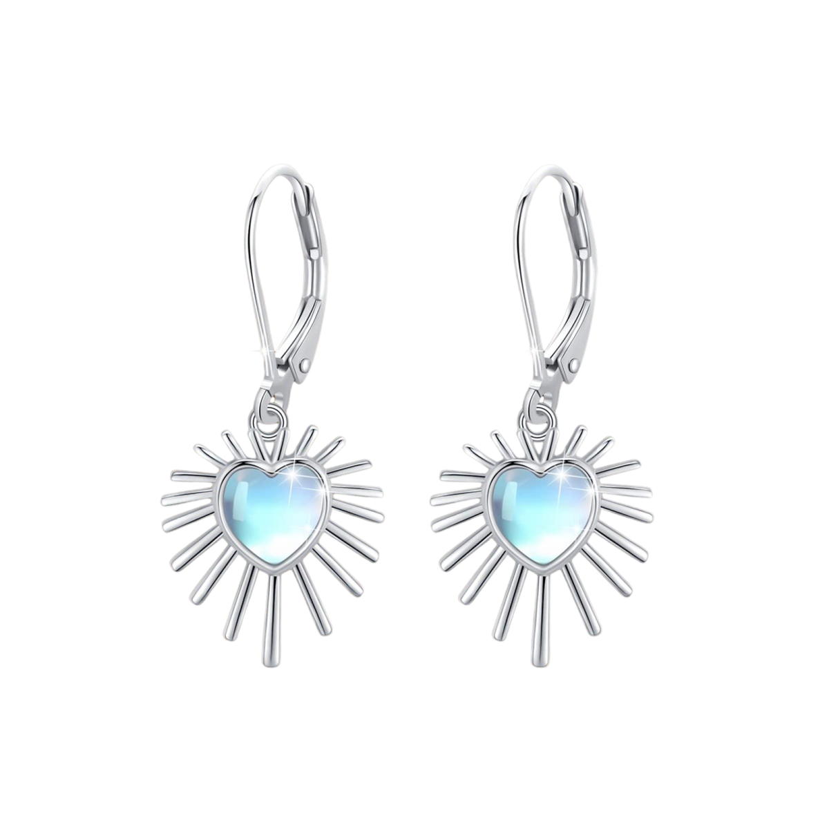 Sterling Silver Moonstone Heart Drop Earrings-1