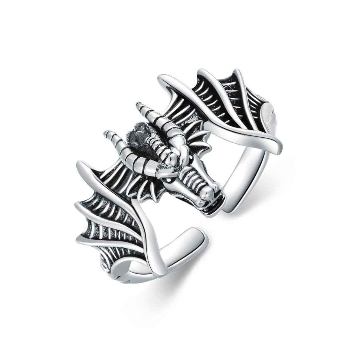 Bague ouverte dragon en argent sterling-1