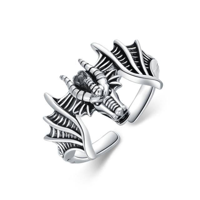 Bague ouverte dragon en argent sterling-0