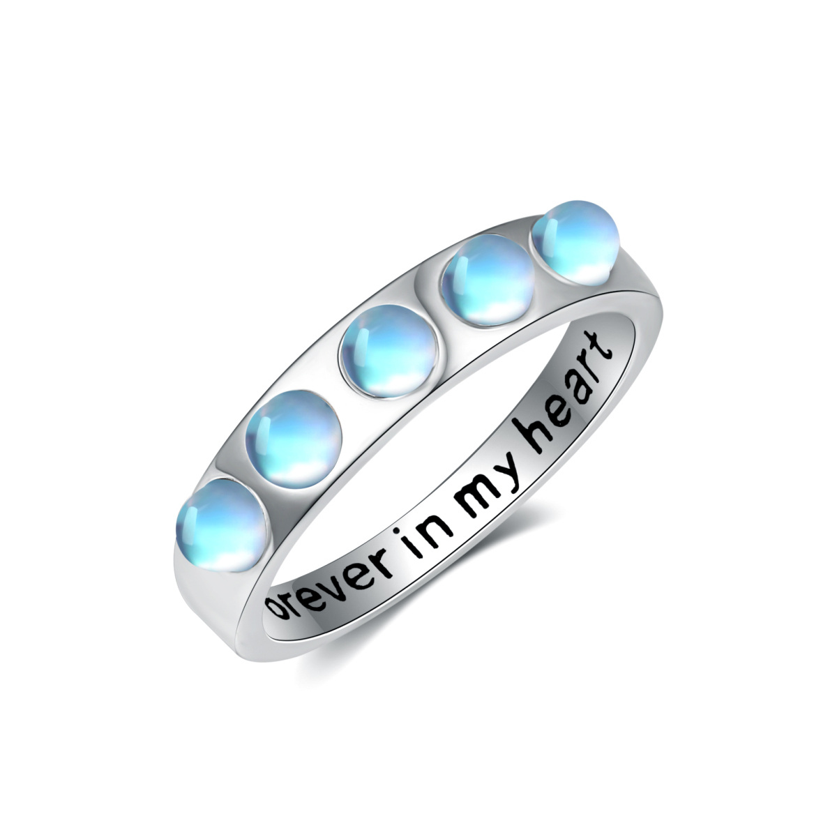 Sterling Silver Circular Shaped Moonstone Round/Spherical Ring with Engraved Word-1