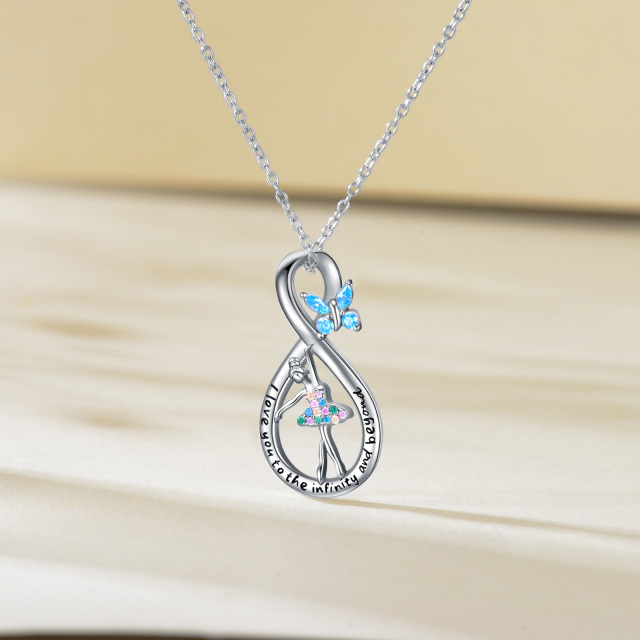 Sterling Silver Cubic Zirconia Butterfly & Ballet Dancer Pendant Necklace-2