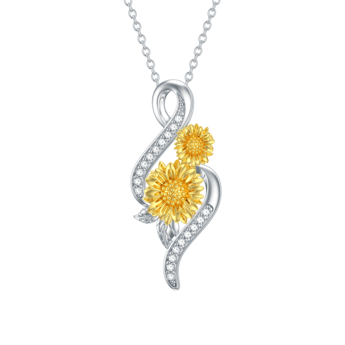 Sterling Silver Two-tone Circular Shaped Diamond Sunflower & Infinity Symbol Pendant Necklace-1