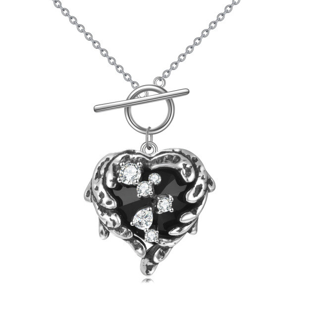 Sterling Silver Heart Shaped Angel Wing & Heart Crystal Pendant Necklace-0