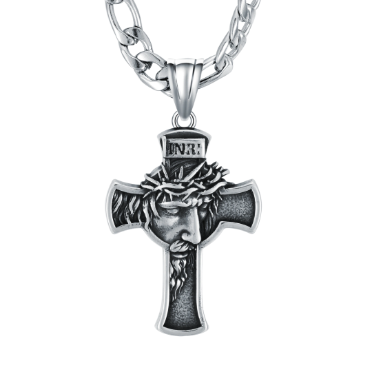 Collier en acier inoxydable avec pendentif croix de Jésus-Christ pour hommes