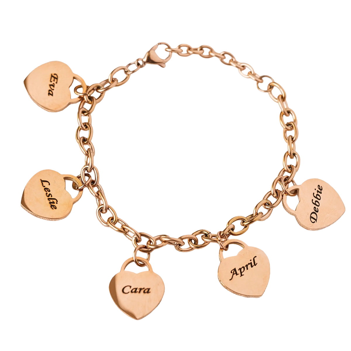 Sterling Silver with Rose Gold Plated Personalized Engraving & Heart Pendant Bracelet-1