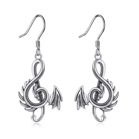 Boucles d'oreilles pendantes en argent sterling avec dragon et symbole de musique