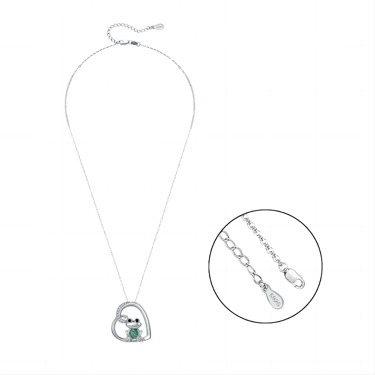 Sterling Silver Round Zircon Frog Pendant Necklace-1