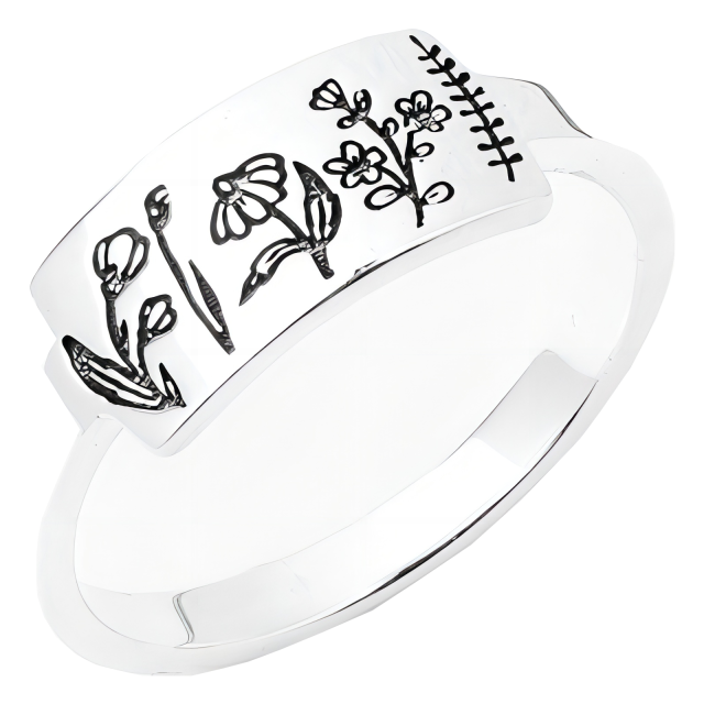 S925 3 Styles Birth Flower Plant Nature Ring for Flower Lover-0