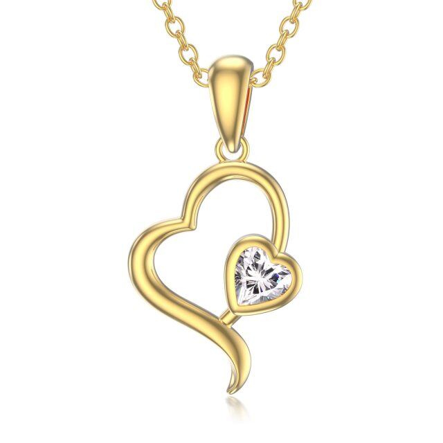 10K Gold Zircon Heart Pendant Necklace-0