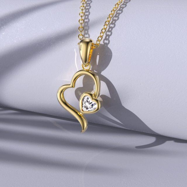10K Gold Zircon Heart Pendant Necklace-3
