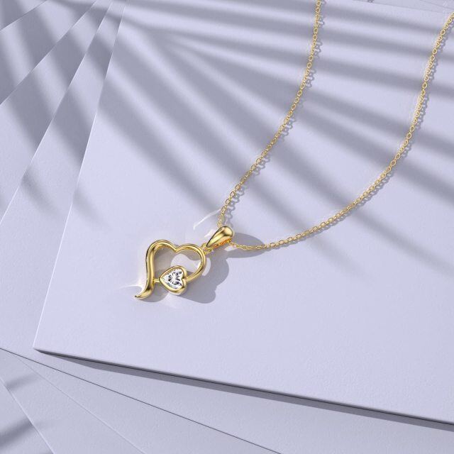 10K Gold Zircon Heart Pendant Necklace-4