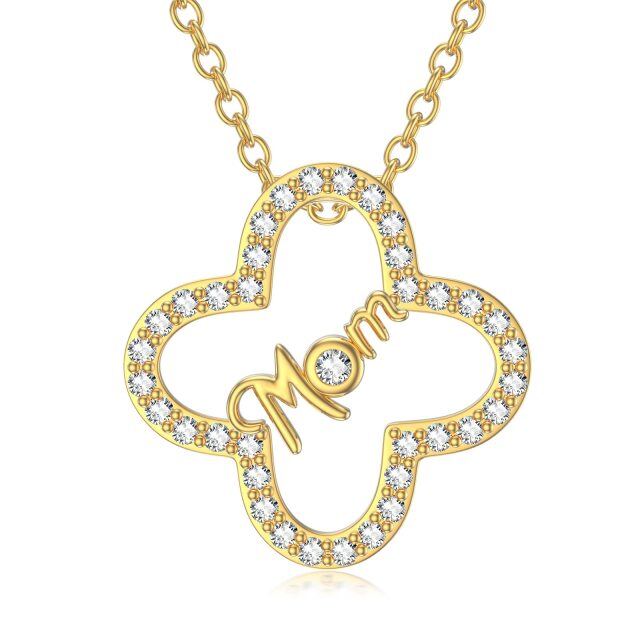 10K Gold Zircon Four-leaf Clover Pendant Necklace-0