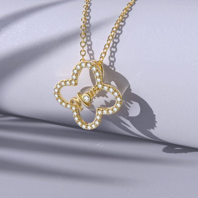 10K Gold Zircon Four-leaf Clover Pendant Necklace-3