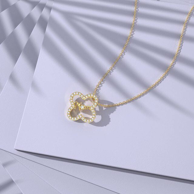 10K Gold Zircon Four-leaf Clover Pendant Necklace-5