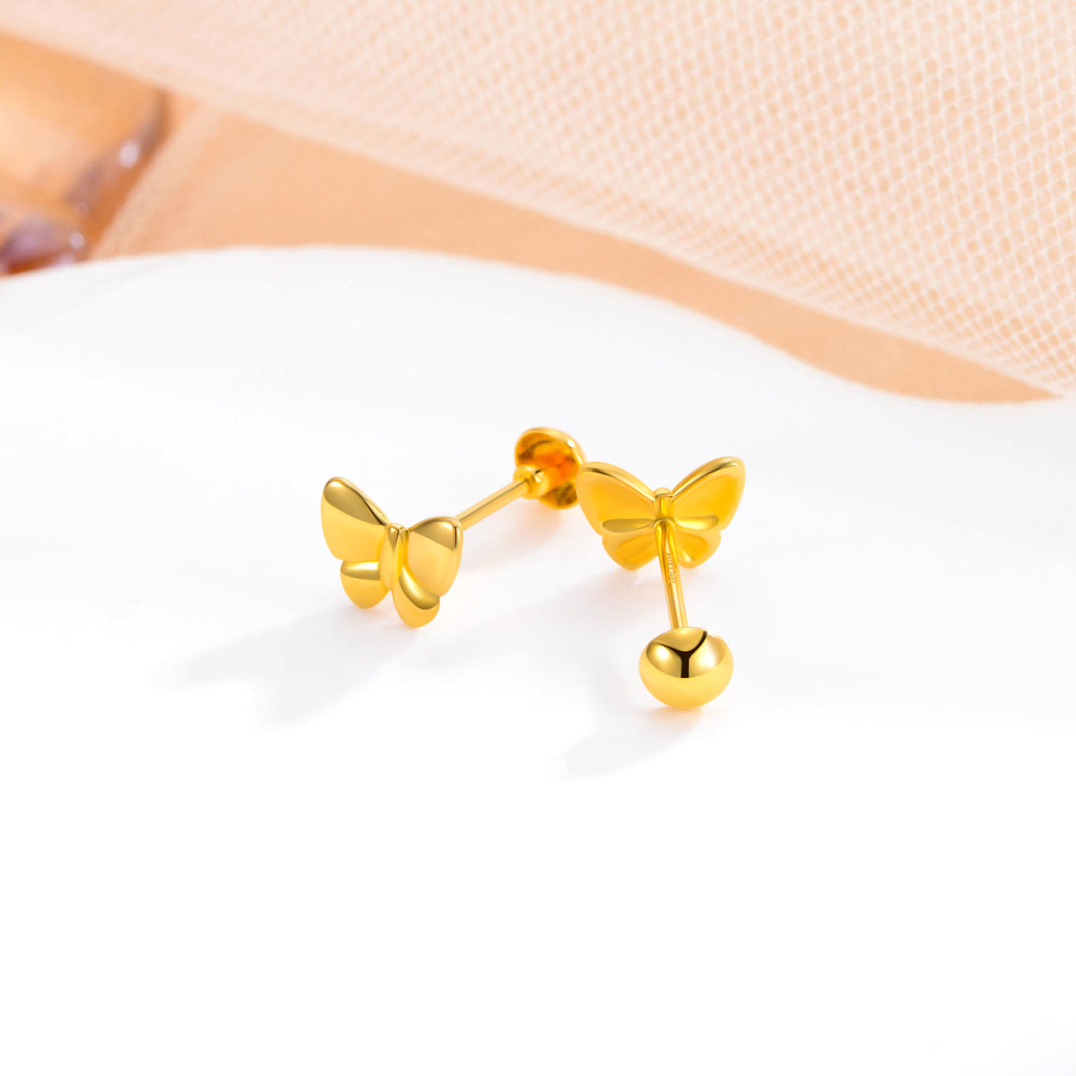 18K Gold Butterfly Stud Earrings-4