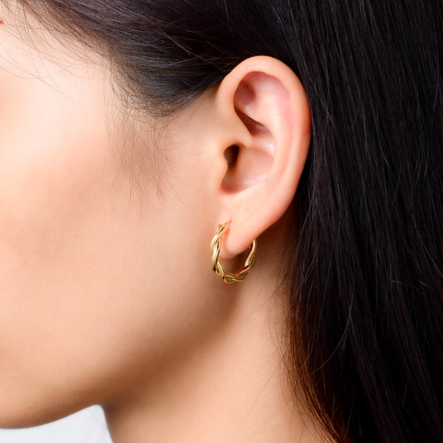 18K Yellow Gold Twist Hoop Earrings-2
