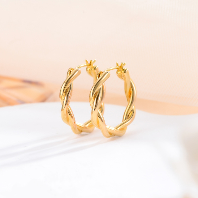 18K Yellow Gold Twist Hoop Earrings-4