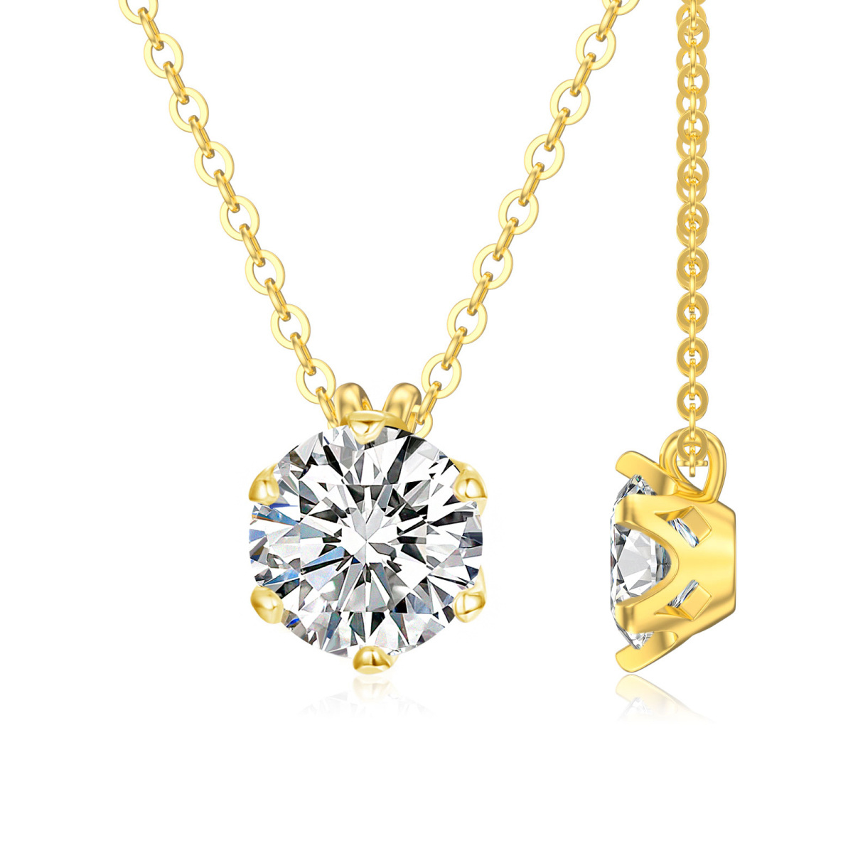 14K Gold Round Moissanite Pendant Necklace-1