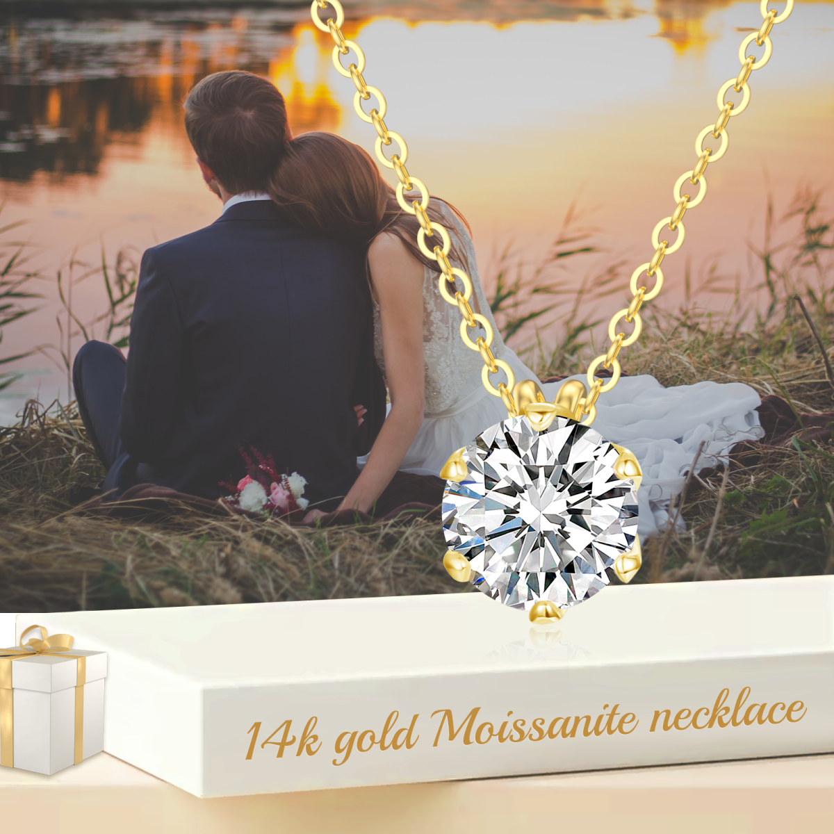 14K Gold Round Moissanite Pendant Necklace-7