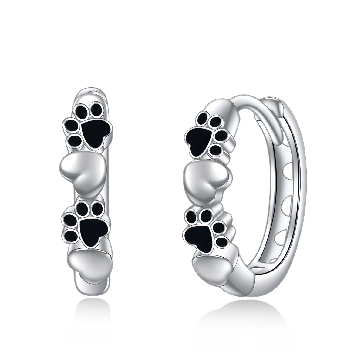 Sterling Silver Paw & Heart Hoop Earrings-1