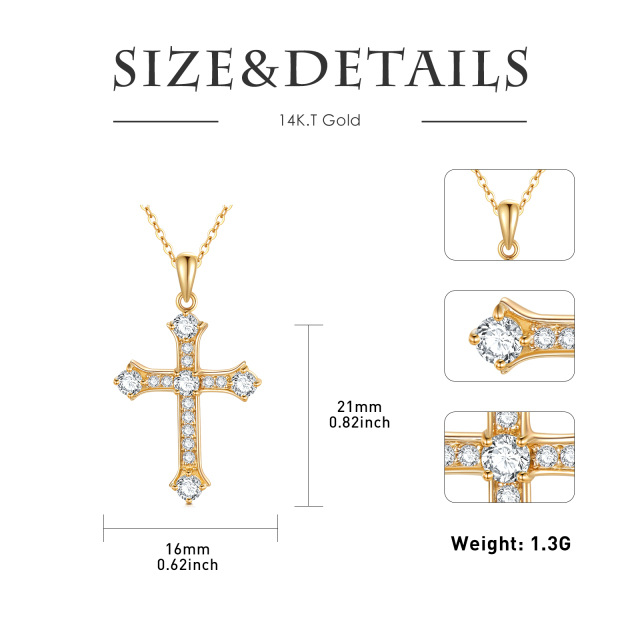 14K Gold Round Cubic Zirconia Cross Pendant Necklace-4