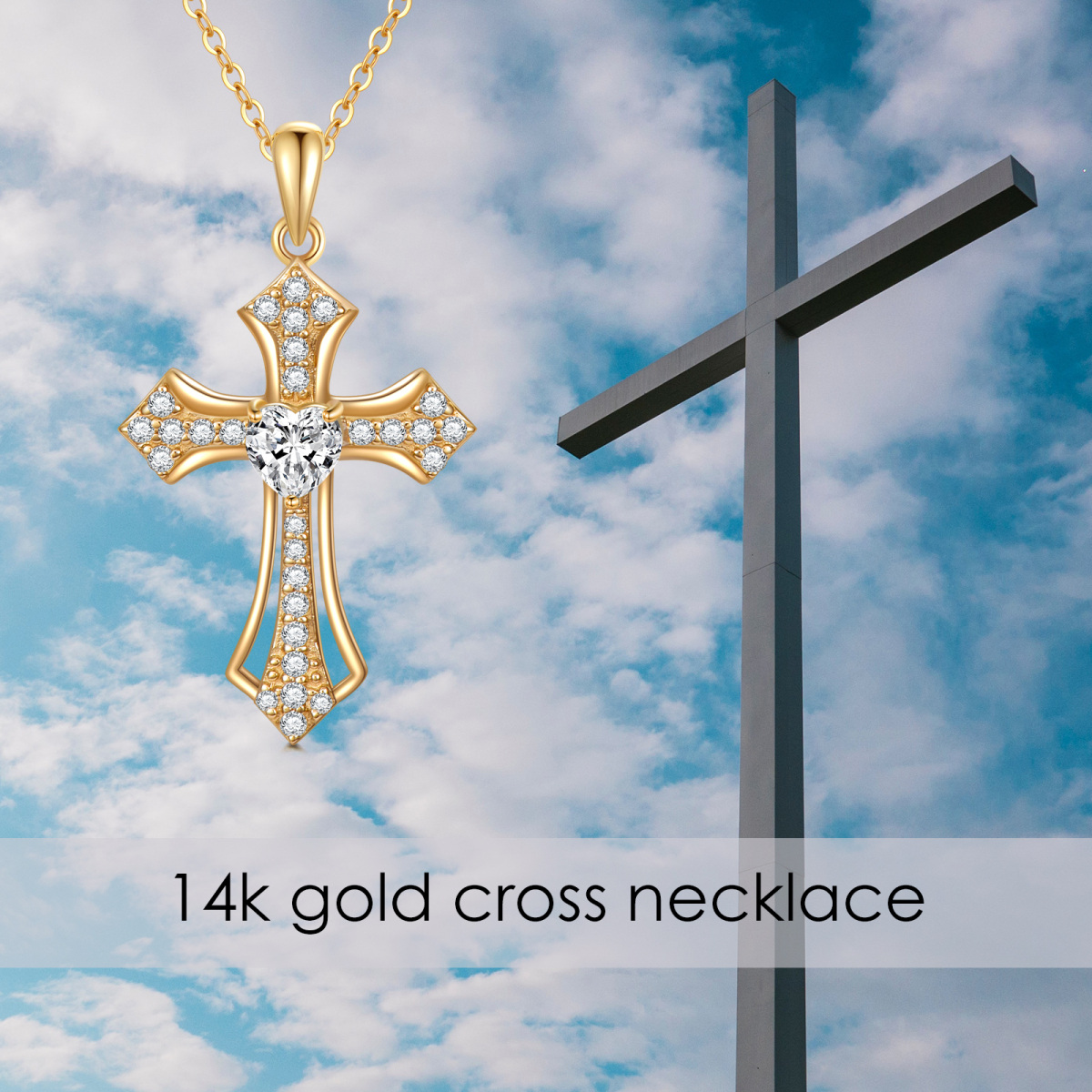 14K Gold Moissanit Kreuz-Anhänger Halskette-6