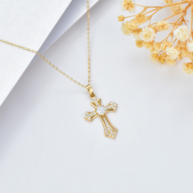 14K Gold Moissanite Cross Pendant Necklace-3