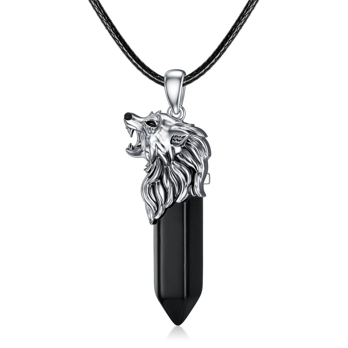 Sterling Silver Wolf Crystal Pendant Necklace-1