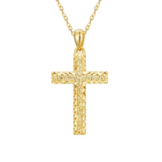 Collana con ciondolo a croce in oro 14K con taglio a diamante