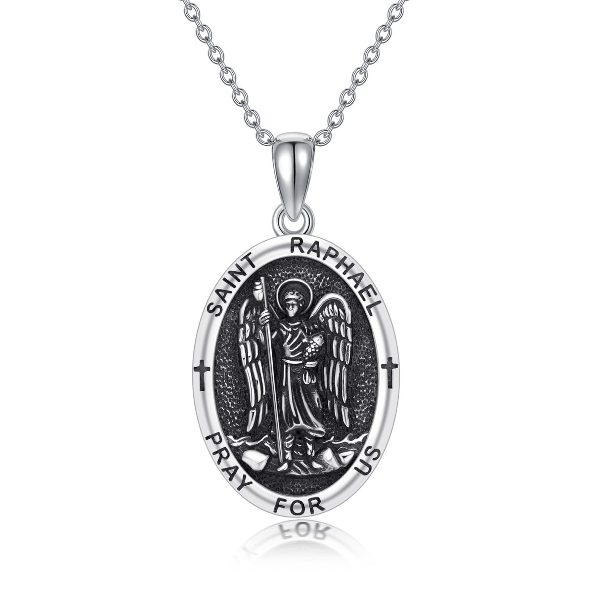 Sterling Silver Saint Raphael Pendant Necklace with Engraved Word-1