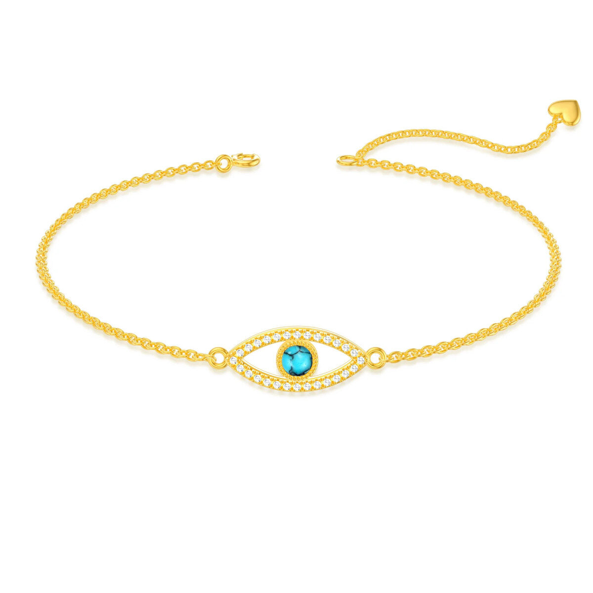14K Gold Circular Shaped Turquoise Devil's Eye Pendant Bracelet-1