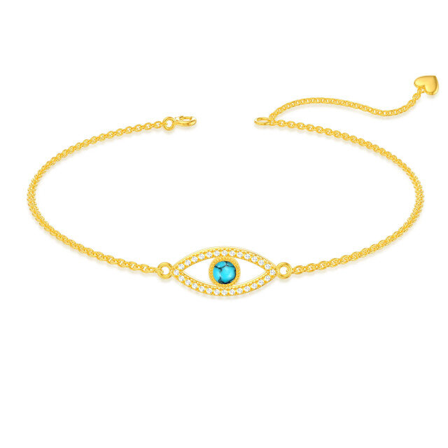 Bracelet en or 14K avec pendentif œil du diable en turquoise de forme circulaire-0