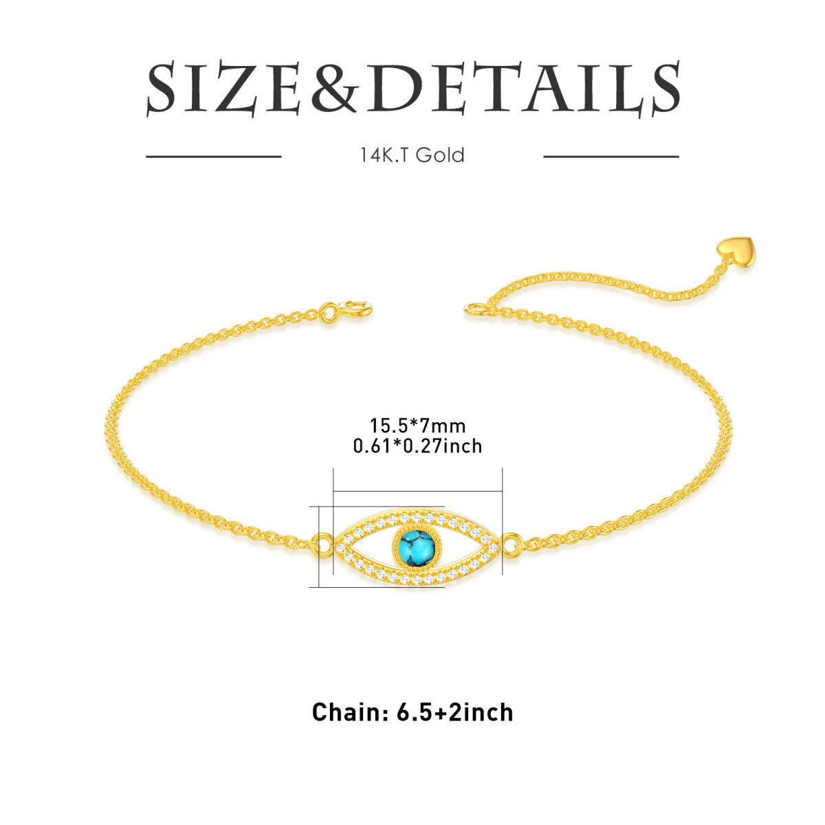 14K Gold Circular Shaped Turquoise Devil's Eye Pendant Bracelet-6