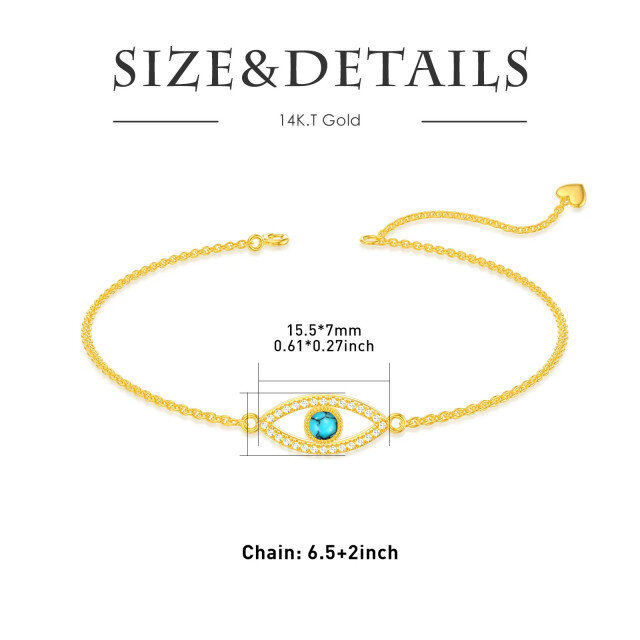 14K Gold Circular Shaped Turquoise Devil's Eye Pendant Bracelet-5