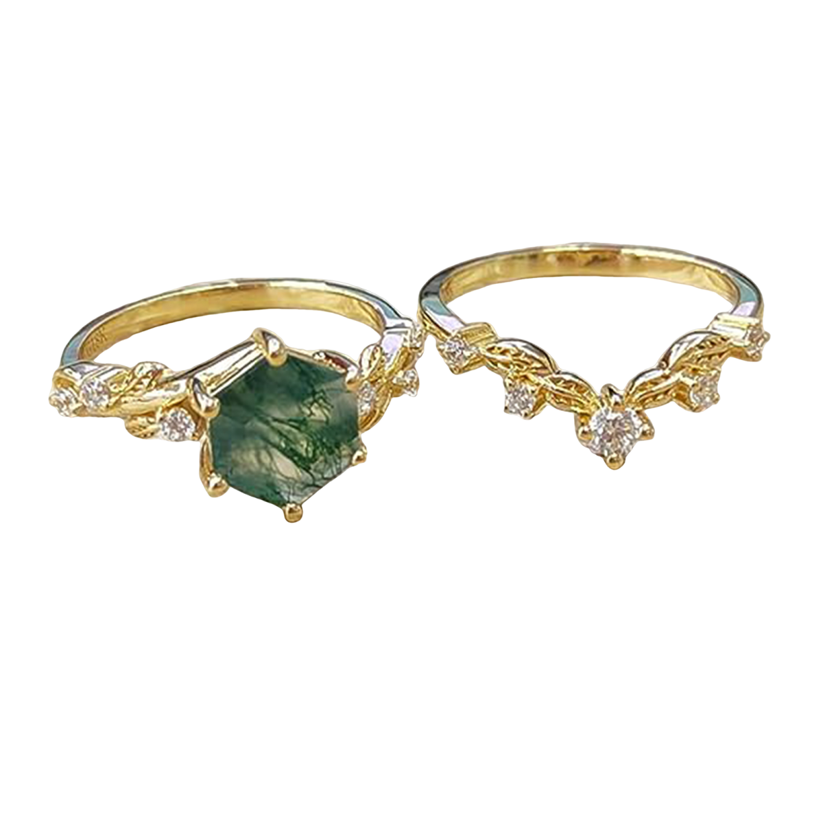 Sterling Silver with Yellow Gold Plated Moss Agate & Personalized Engraving Ivy Engagement Ring-1