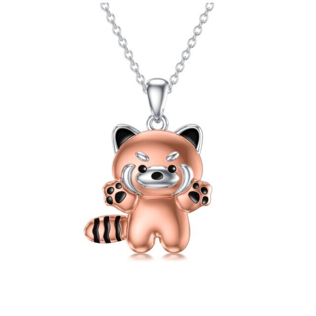 Collier en argent sterling avec pendentif panda rouge bicolore-0