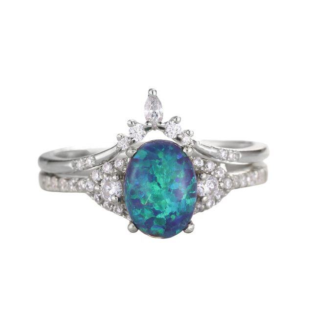 Sterling Silver Opal Oval Shaped Ring-0