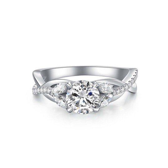 Sterling Silver Oval Shaped & Marquise Shaped Moissanite Engagement Ring