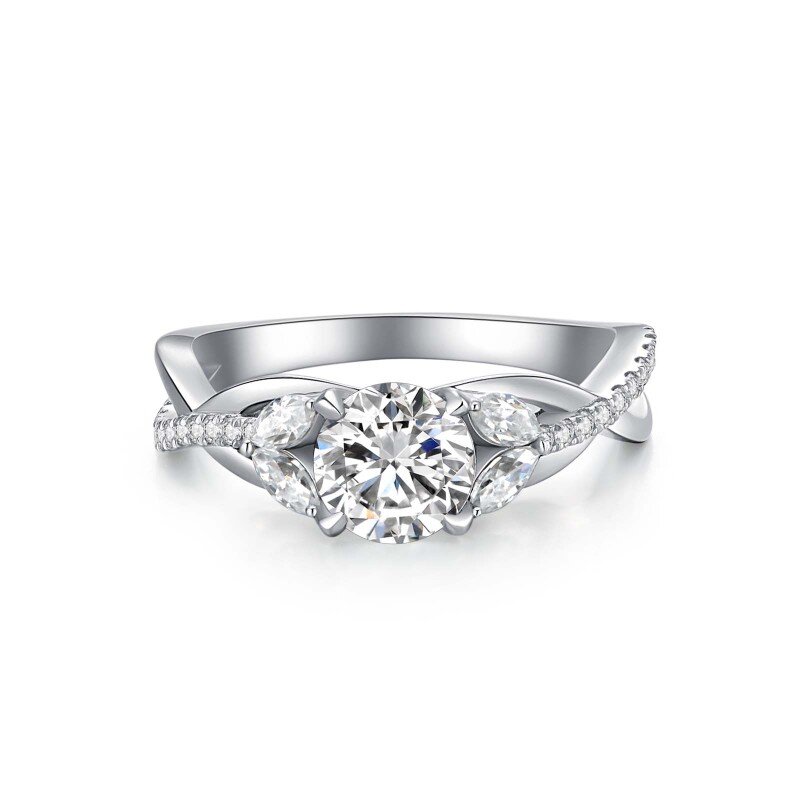 Sterling Silver Oval Shaped & Marquise Shaped Moissanite Engagement Ring