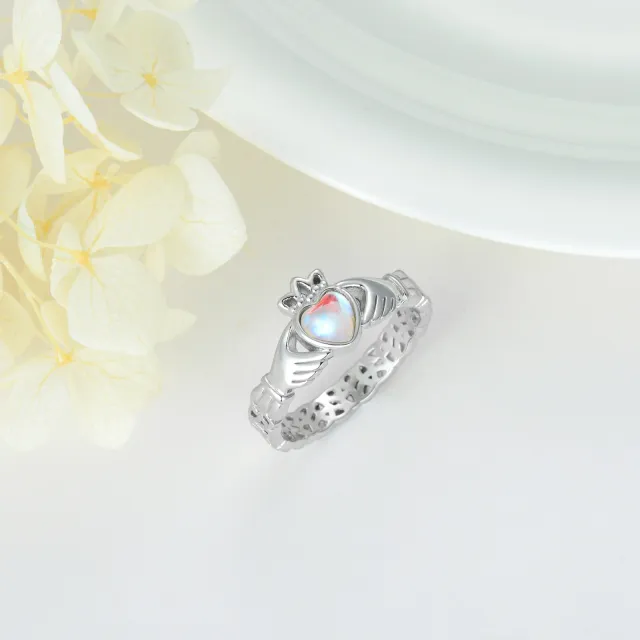 Anel coração de pedra da lua em prata esterlina-3