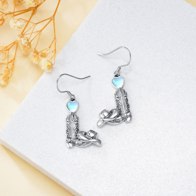 Moonstone Cowboy Boot Dangle Earrings Jewelry Gifts in Sterling Silver -3