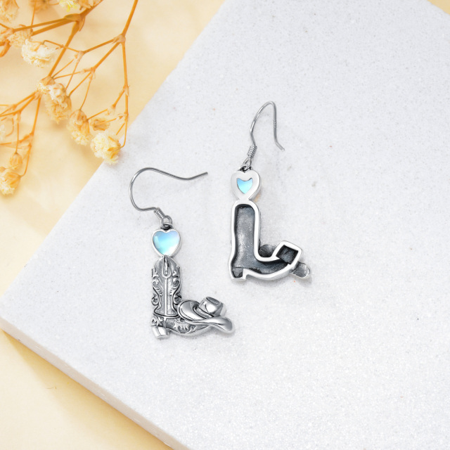 Moonstone Cowboy Boot Dangle Earrings Jewelry Gifts in Sterling Silver -4